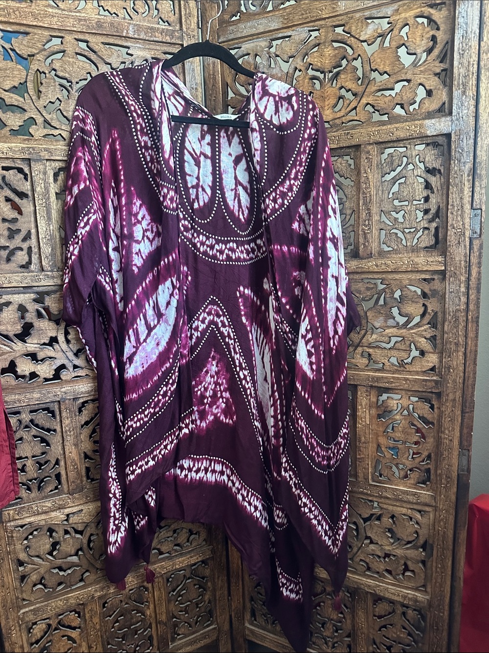 Mudd Burgundy and White Tie-Dye Kimono Tunic
